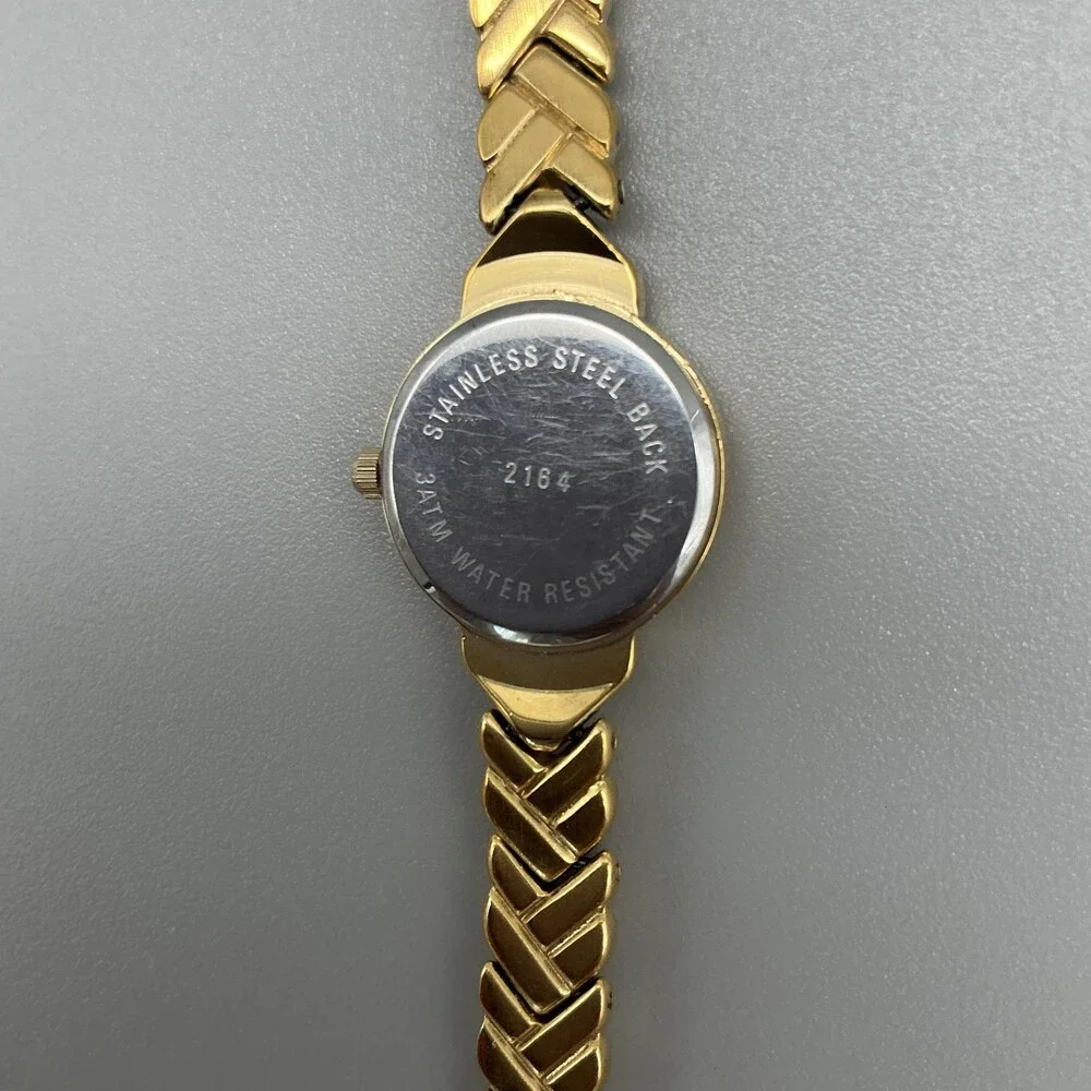 Paul Monet 2164 Womens Watch 19mm Black Dial Gold Tone Crystal New Battery 7.25